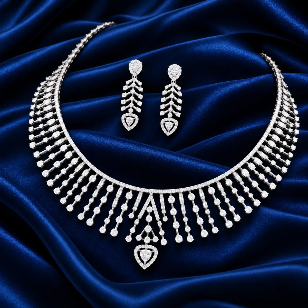 18K Gold Radiant Drop Lab Grown Diamond Necklace Set with Earrings - Image 3