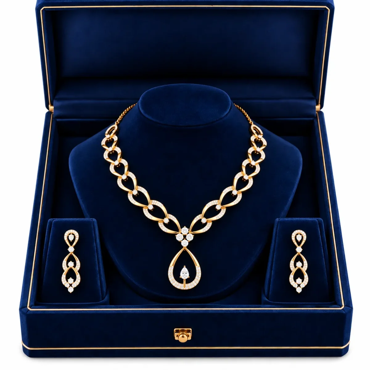 18K Solid Gold Teardrop Pendant Necklace Set | Lab Grown Diamonds - Image 5