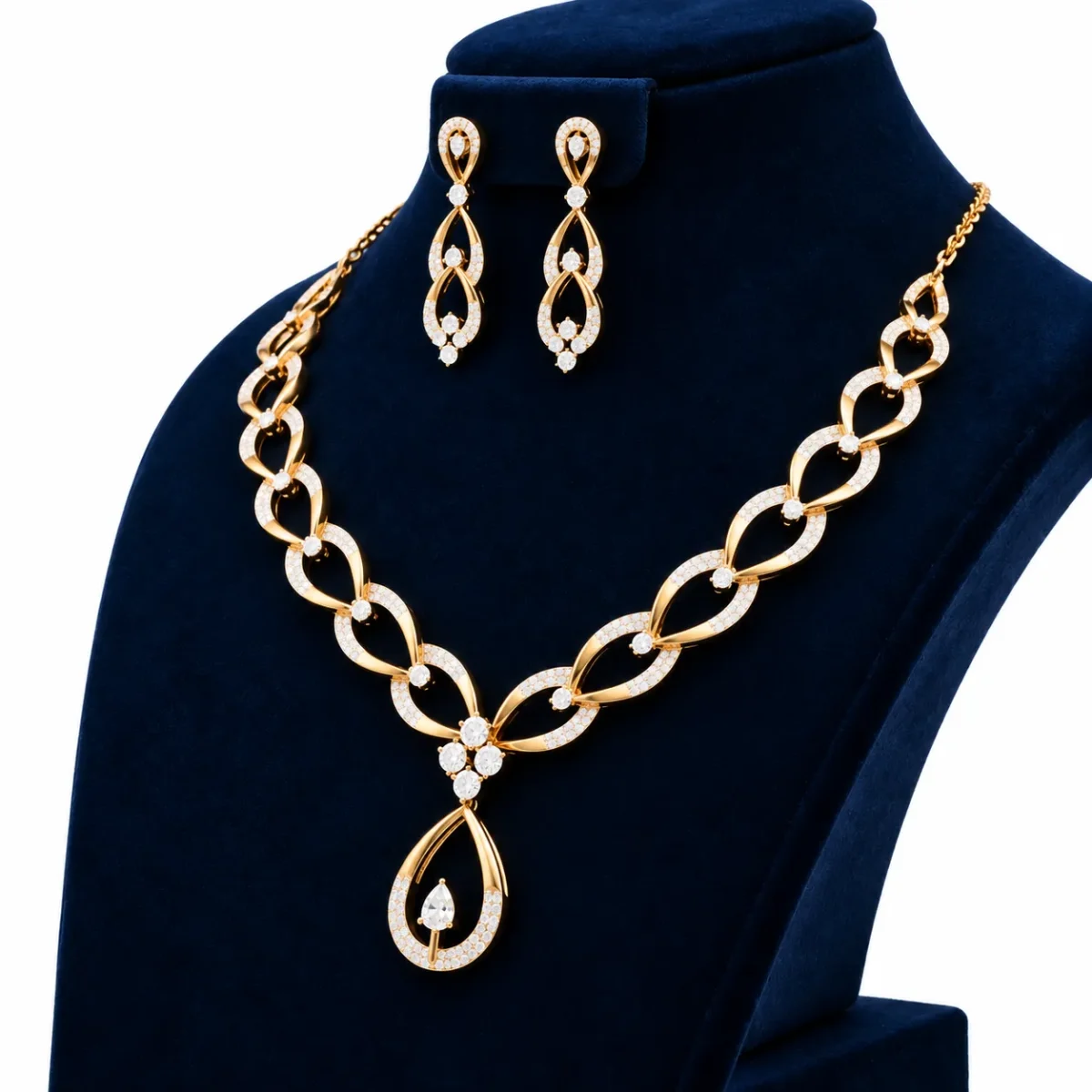 18K Solid Gold Teardrop Pendant Necklace Set | Lab Grown Diamonds - Image 2