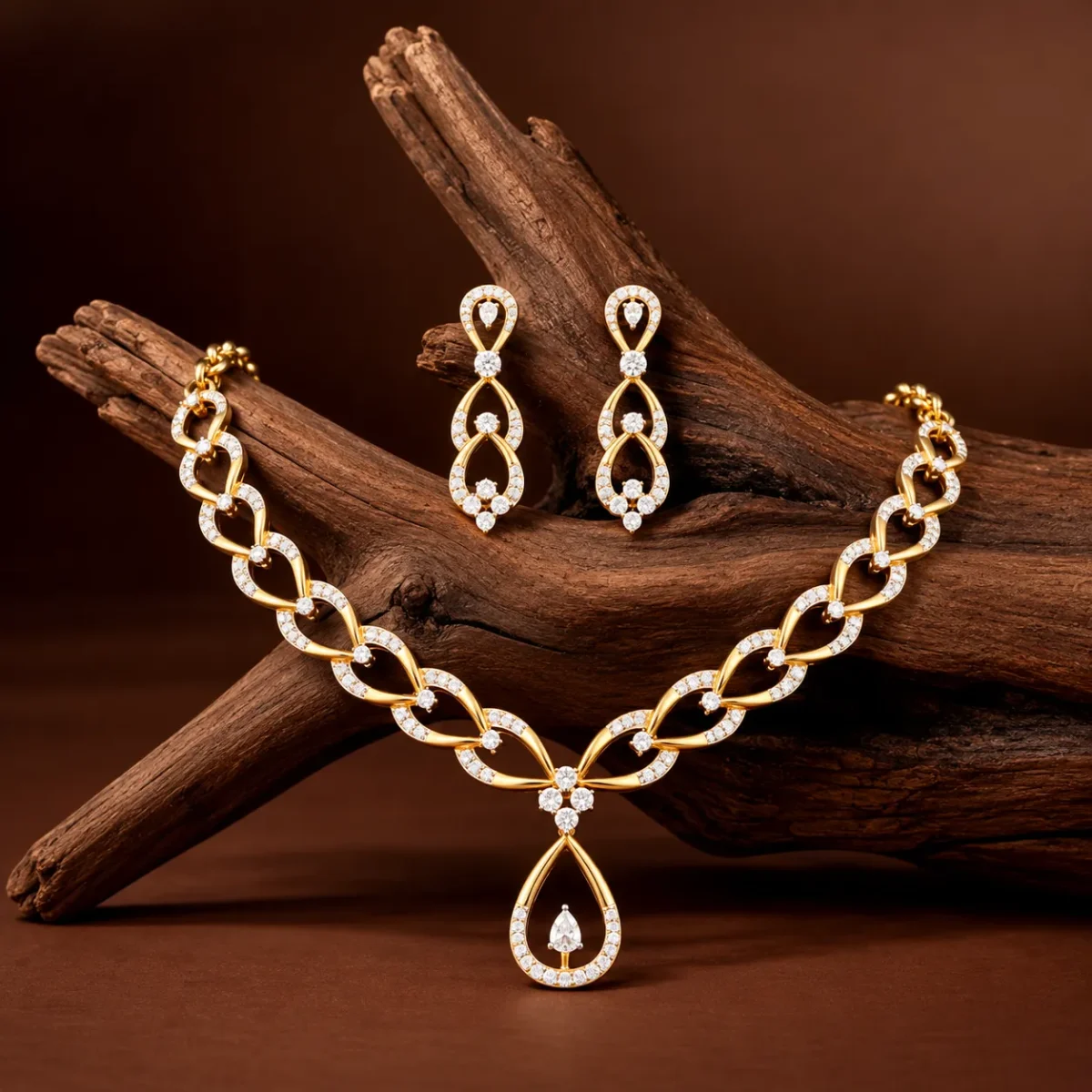 18K Solid Gold Teardrop Pendant Necklace Set | Lab Grown Diamonds - Image 3