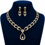 18K Solid Gold Teardrop Pendant Necklace Set with Lab Grown Diamonds and Earrings