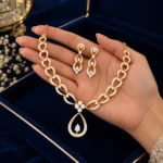 18K Solid Gold Teardrop Pendant Necklace Set | Lab Grown Diamonds - Image 4