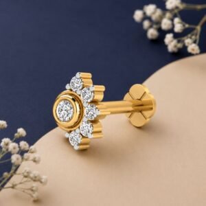 Dazzle Bloom Lab Grown Diamond Nose Pin displayed from front, side, top, and angled perspective views
