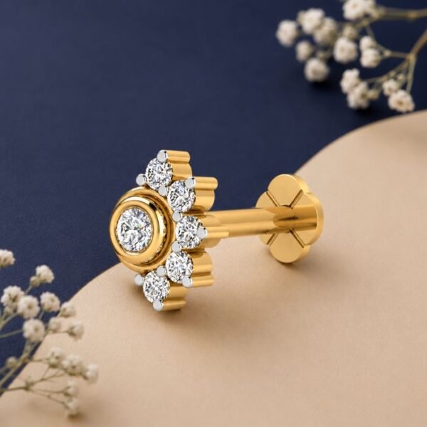 Dazzle Bloom Lab Grown Diamond Nose Pin displayed from front, side, top, and angled perspective views