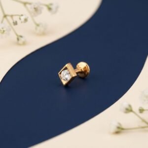 Bezel Square Lab Grown Diamond Nose Pin front side top angled view