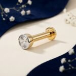 Solitaire Glow Diamond Nose Pin round bezel diamond stud with gold finish side view