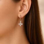 Charming clover drop lab-grown diamond hoop earrings