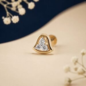 Cupid Shine Lab Grown Diamond Nose Pin front side top and angled view with romantic sparkling diamond design