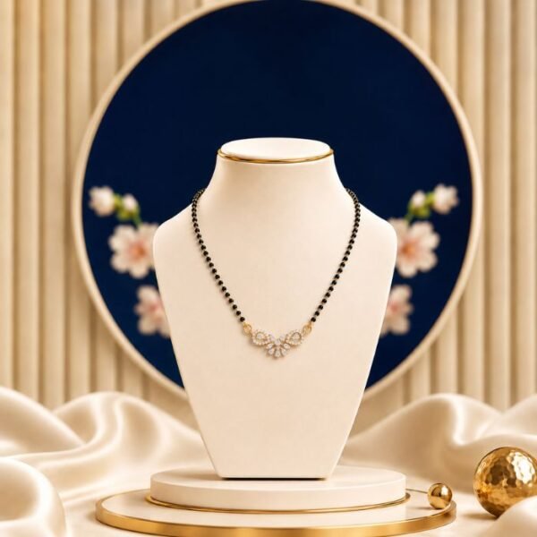 Veloura Spark Lab Grown Diamond Mangalsutra displayed in front view, side view, top view, and angled perspective with sparkling diamond detailing
