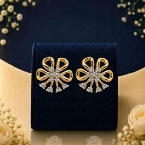 Royal Ribbon Lab Grown Diamond Earstud featuring elegant bow-inspired design with sparkling lab grown diamonds shown in front, side, top, and angled views for complete detailing.