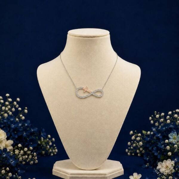 Infinite Love Lab Grown Diamond Pendant front view with sparkling infinity heart design