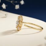 Cross flower diamond nose ring showing front, side, top and angled views with sparkling floral design