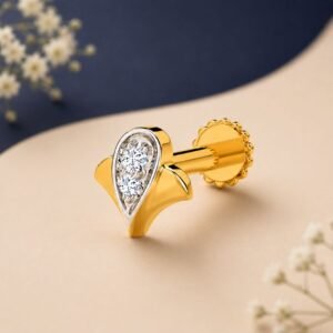 Twin Drop Lab Grown Diamond Nose Pin front side top angled view with sparkling minimalist diamond design
