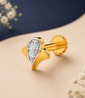 Twin Drop Lab Grown Diamond Nose Pin front side top angled view with sparkling minimalist diamond design