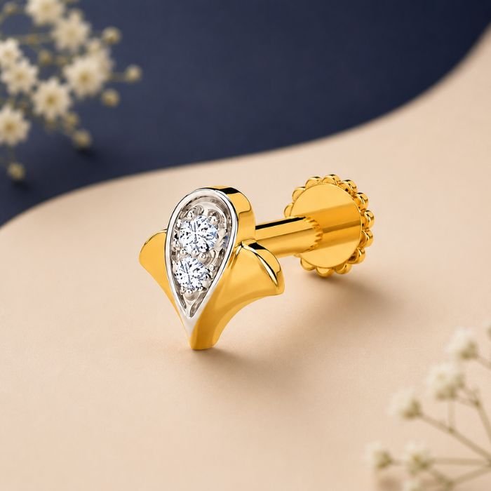 Twin Drop Lab Grown Diamond Nose Pin for Women Twin Drop Lab Grown Diamond Nose Pin front side top angled view with sparkling minimalist diamond design