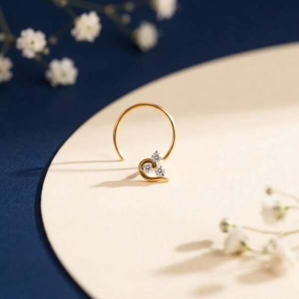 Heart Bloom Lab Grown Diamond Nose Ring front side top angled view