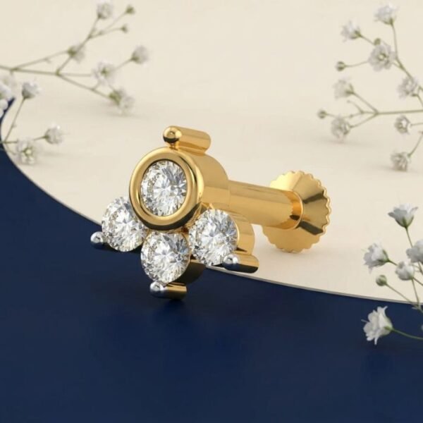 “Daisy Sparkle Lab Grown Diamond Nose Pin with elegant floral-inspired diamond design displayed from multiple angles.”