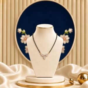 Three Petal Spark Lab Grown Diamond Mangalsutra displayed in front view, side view, top view, and angled perspective with floral diamond detailing