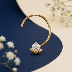 Lotus Bloom Lab Grown Diamond Nose Ring front side top angled view