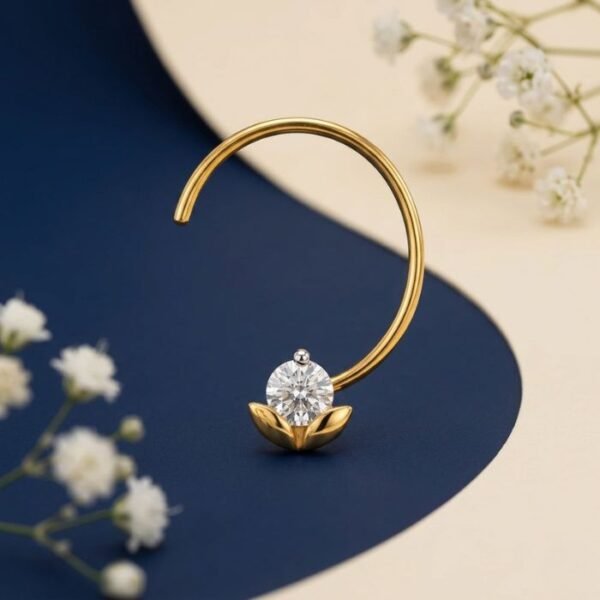 Lotus Bloom Lab Grown Diamond Nose Ring front side top angled view