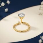 Celestia Halo Diamond Nose Pin round diamond with halo sparkle gold finish side view