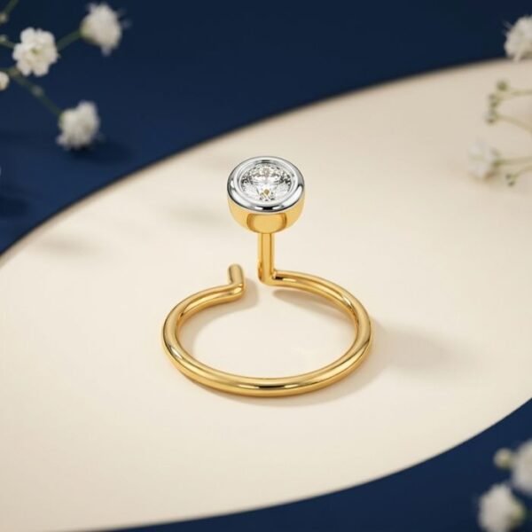 Celestia Halo Diamond Nose Pin round diamond with halo sparkle gold finish side view