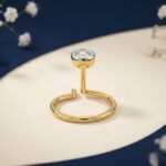 Celestia Halo Diamond Nose Pin round diamond with halo sparkle gold finish side view