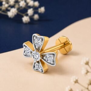 Elegant Butterfly Lab Grown Diamond Nose Pin displayed from front, side, top, and angled perspective with butterfly-inspired diamond design