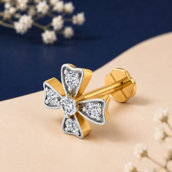 Elegant Butterfly Lab Grown Diamond Nose Pin displayed from front, side, top, and angled perspective with butterfly-inspired diamond design