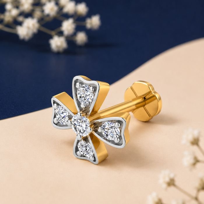 Elegant Butterfly Lab Grown Diamond Nose Pin for Women Elegant Butterfly Lab Grown Diamond Nose Pin displayed from front, side, top, and angled perspective with butterfly-inspired diamond design