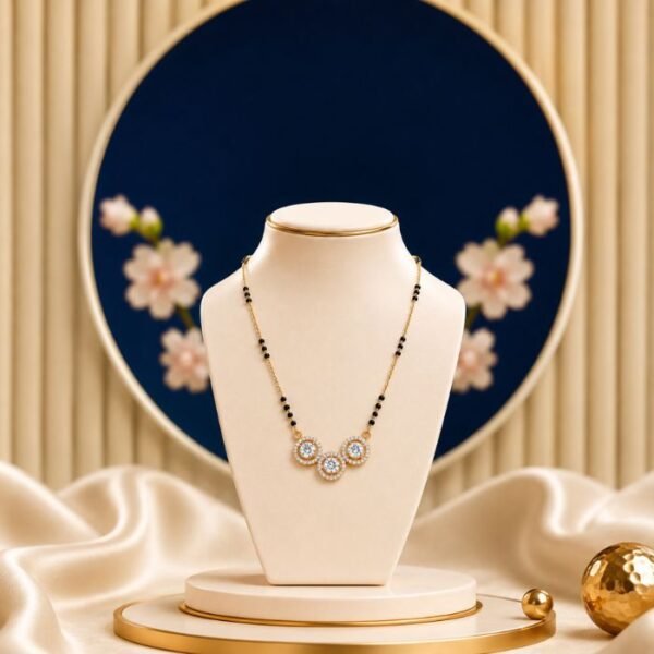 Stellar Shine Lab Grown Diamond Mangalsutra displayed in front view, side view, top view, and angled perspective with sparkling diamond detailing