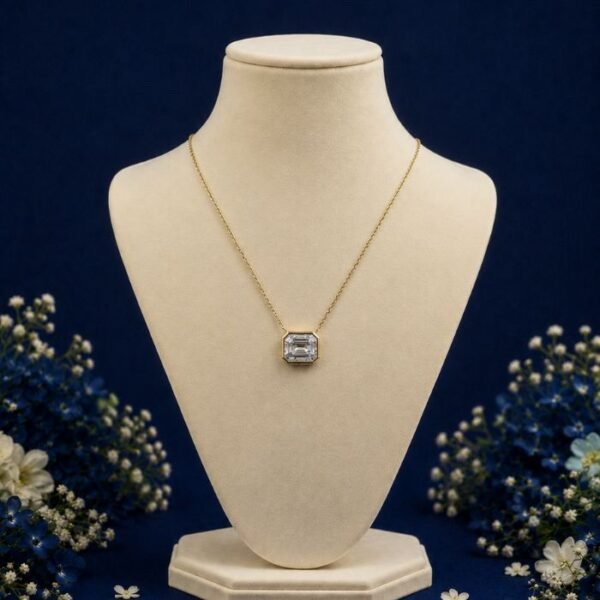 Emerald Cut CVD Diamond Pendant front view with elegant rectangular diamond design