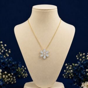 Front view of floral marquise lab grown diamond pendant with elegant sparkle