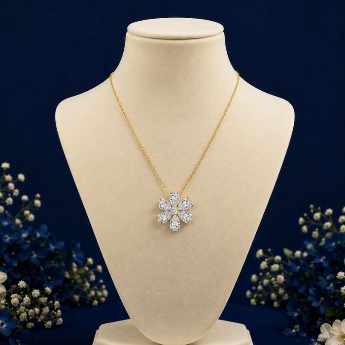 Elegant Floral Marquise Lab Grown Diamond Pendant Front view of floral marquise lab grown diamond pendant with elegant sparkle