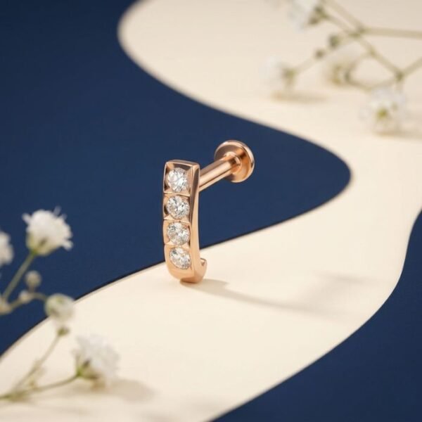 Quad Spark Lab Grown Diamond Nose Ring front side top angled view