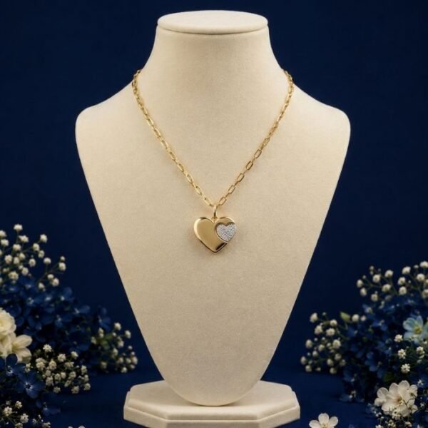 Dual Love Lab Grown Diamond Pendant displayed from front, side, top, and angled perspective with sparkling romantic heart-inspired diamond design