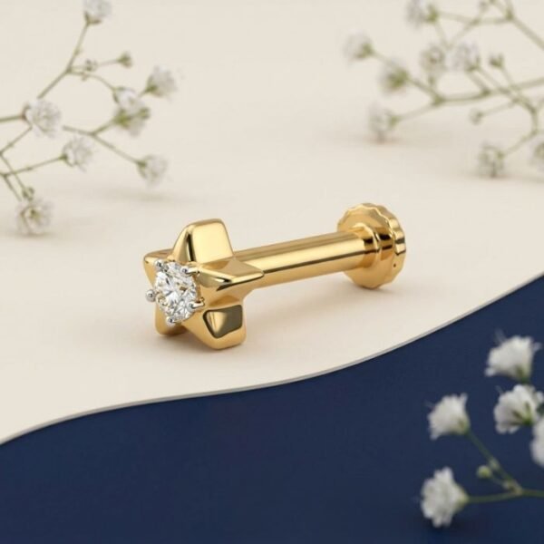 “Tiny Star Lab Grown Diamond Nose Pin with elegant star-inspired diamond design displayed from multiple angles.”
