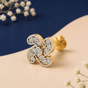 Four Curl Lab Grown Diamond Nose Pin displayed from front, side, top, and angled perspective with artistic swirl diamond design