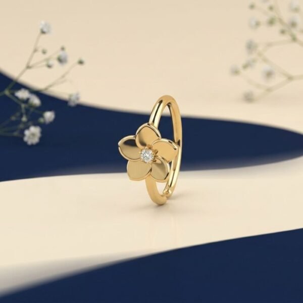Front view of floral diamond nose ring elegant flower design