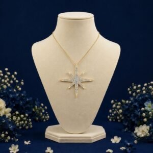 Eight Point Star Lab Grown Diamond Pendant front side top angled views