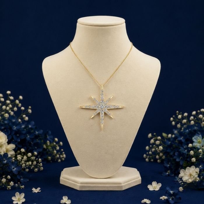 Eight Point Star Lab Grown Diamond Pendant Necklace Eight Point Star Lab Grown Diamond Pendant front side top angled views