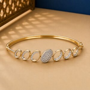 A rose gold diamond vine bracelet featuring a central square halo and diamond-set scrolls on a neutral background.