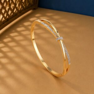 A rose gold diamond vine bracelet featuring a central pavé-set knot on a neutral background.