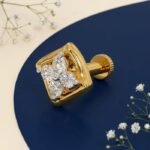 “Square Bloom Lab Grown Diamond Nose Pin with elegant floral square-inspired diamond design displayed from multiple angles.”