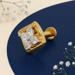 “Square Bloom Lab Grown Diamond Nose Pin with elegant floral square-inspired diamond design displayed from multiple angles.”