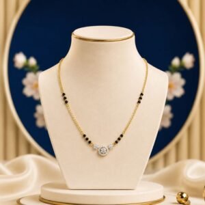 Luna Halo Lab Grown Diamond Mangalsutra displayed in front view, side view, top view, and angled perspective with halo-inspired diamond detailing