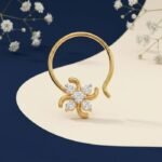 Front view of pinwheel diamond nose ring with sparkling design