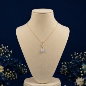 Front view of elegant swirl lab grown diamond pendant with brilliant sparkle