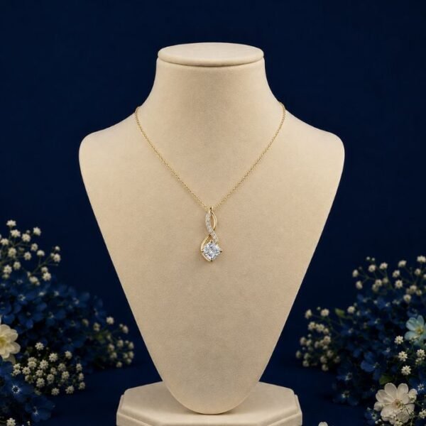 Front view of elegant swirl lab grown diamond pendant with brilliant sparkle