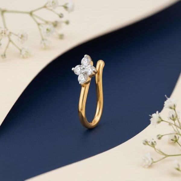 Flora Shine Lab Grown Diamond Nose Ring front side top angled view